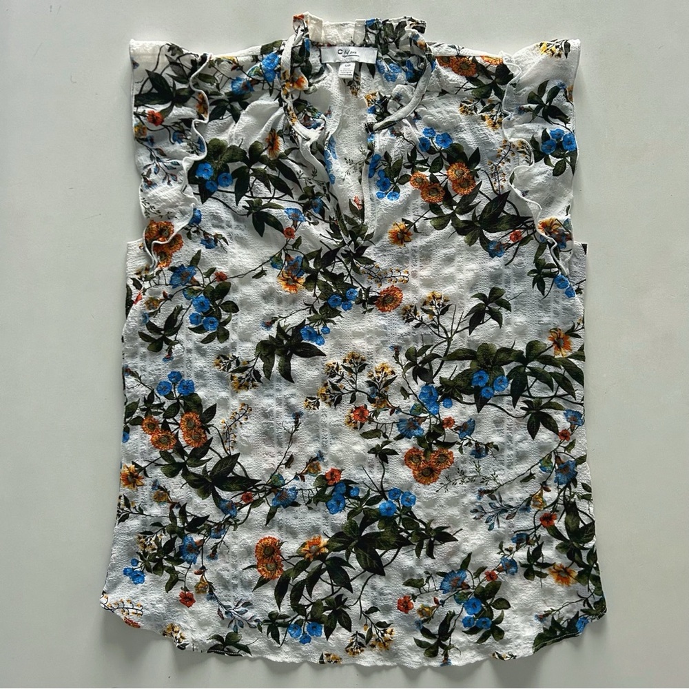 C by One White Floral Ruffle Sleeveless Blouse Fall/Winter Trend Size Small